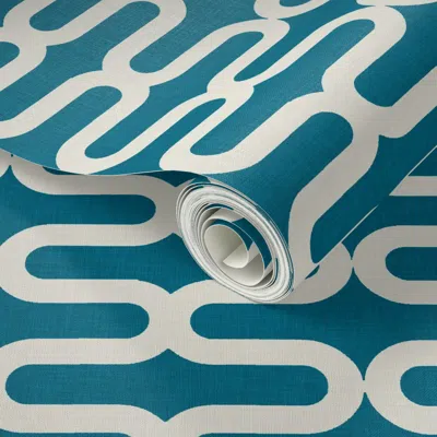 Spoonflower Peel And Stick Wallpaper Kunda Linen Ocean Large 2' X 12' Removable In Multi