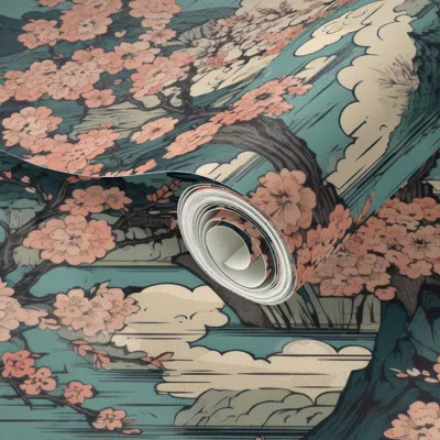 Spoonflower Peel And Stick Wallpaper Kyoto Japan Temples Cherry Blossom 2' X 12' Removable