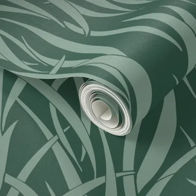 Spoonflower Peel And Stick Wallpaper L - Abstract Grass Blades Flowing Botanical. Dark Green And Sage Green 2' X