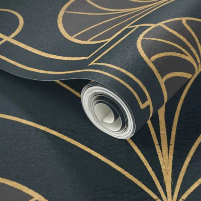 Spoonflower Peel And Stick Wallpaper L Art Deco Fountain Tile With Ash Gray Palms On Charcoal Gray 2' X 12' Remo