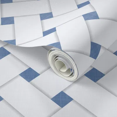 Spoonflower Peel And Stick Wallpaper L Diagonal Basketweave Coastal Blue White Diagonal Basketweave Ribbons 2' X