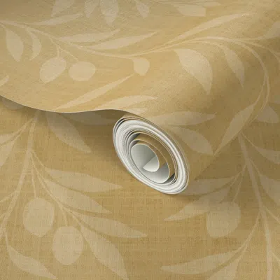 Spoonflower Peel And Stick Wallpaper L Golden Yellow Olive Branch Botanical Warm Farmhouse Kitchen  Removable