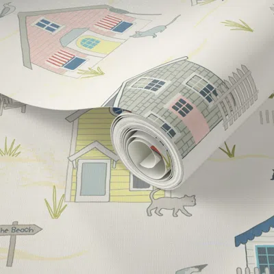 Spoonflower Peel And Stick Wallpaper (l) Island Beach Houses - Cream 2' X 12' Removable In Sand