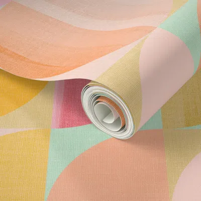 Spoonflower Peel And Stick Wallpaper (l) Mid Mod Abstract Geometric Moon And Sun 3. Vibrant Boho Tonal Ochre 2' 