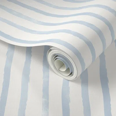 Spoonflower Peel And Stick Wallpaper (l) Nautical Stripe - Pale Blue / White 2' X 12' Removable