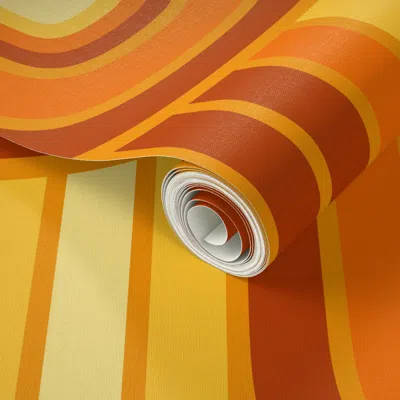 Spoonflower Peel And Stick Wallpaper L - Retro 70s Layered Mod Arches - Pumpkin Orange And Goldenrod  Removable