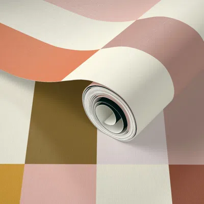 Spoonflower Peel And Stick Wallpaper (l) Retro Color Block Stripes - Boho Art Deco Palette  Removable