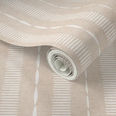 Spoonflower Peel And Stick Wallpaper (l) Stacked Stripes Sand Beige And Cloud White 2' X 12' Removable
