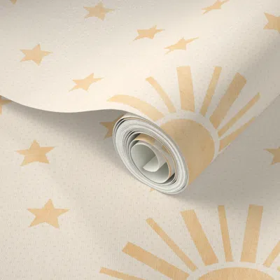 Spoonflower Peel And Stick Wallpaper (l) Suns And Stars At Random In Soft Golden Hues  Removable