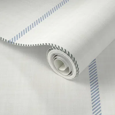 Spoonflower Peel And Stick Wallpaper L Tattersall Plaid Muted Green And Pastel Blue Stripes On Warm White Linen 