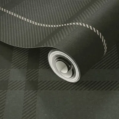 Spoonflower Peel And Stick Wallpaper (l) Traditional English Country Plaid With Cozy Wool Texture Forest Green 2