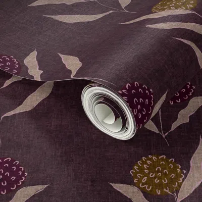 Spoonflower Peel And Stick Wallpaper L / Virelle / Antique Floral Stripe In Heritage Deep Burgundy Pink And Gold