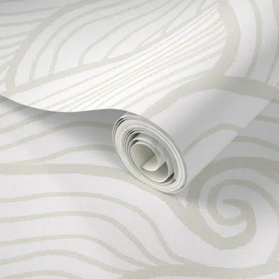 Spoonflower Peel And Stick Wallpaper (l) Zen Birds Flying Above Clouds - Ecru Beige On White - Neutral Minimal 2