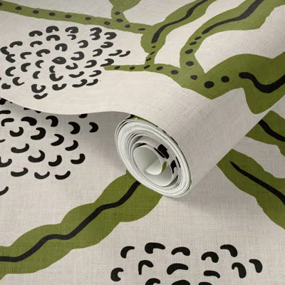 Spoonflower Peel And Stick Wallpaper La Ville Vine Linen Sap 2' X 12' Removable In Green