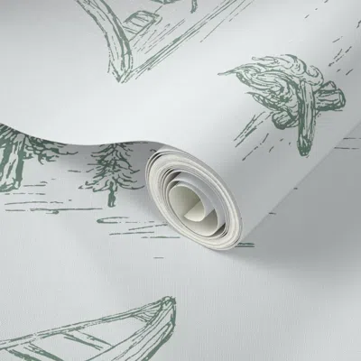 Spoonflower Peel And Stick Wallpaper Lake Life Green For Forest Theme Home Decor & 2' X 12' Removable In Gray