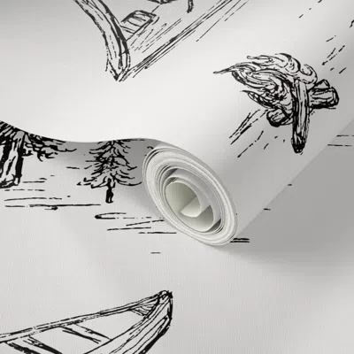 Spoonflower Peel And Stick Wallpaper Lake Life In Black & White For Forest Theme Home Decor & 2' X 12' Removable In Multi