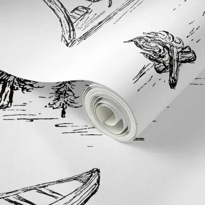 Spoonflower Peel And Stick Wallpaper Lake Life Toile In Black & White For Forest Theme Home Decor & 2' X 12' Rem In Multi
