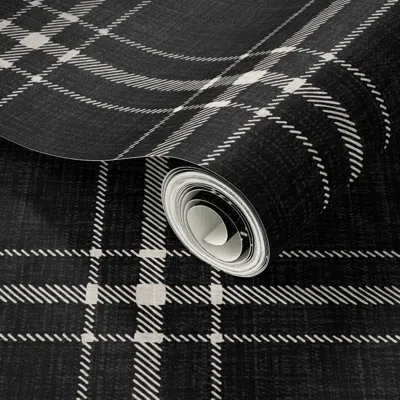 Spoonflower Peel And Stick Wallpaper Large Basic Plaid - Black/ecru 2' X 12' Removable