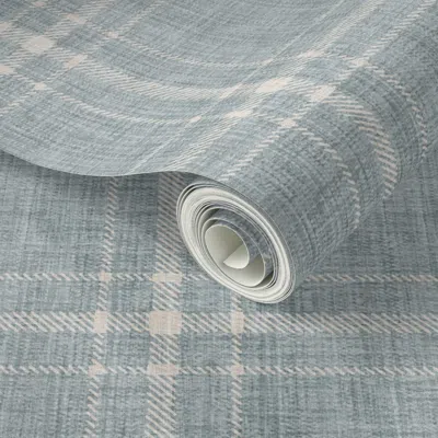 Spoonflower Peel And Stick Wallpaper Large Basic Plaid - Dusty Blue 2' X 12' Removable