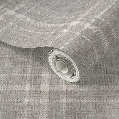 Spoonflower Peel And Stick Wallpaper Large Basic Plaid - Grey/ecru 2' X 12' Removable