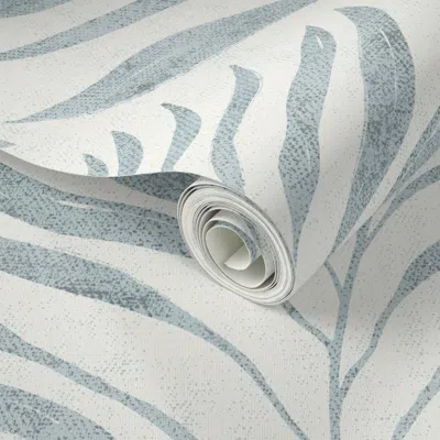 Spoonflower Peel And Stick Wallpaper Large Boho Coastal Calming Interiors-dusty Blue Japandi Baby Nursery Walls 
