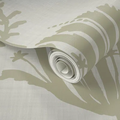 Spoonflower Peel And Stick Wallpaper Large Boho Wildflower Vertical Rows Linen Texture - Sage Green Greige Tonal