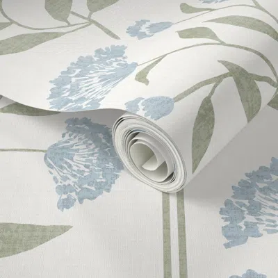 Spoonflower Peel And Stick Wallpaper Large European Style Heritage Floral Stripe In Blue And Green  Removable