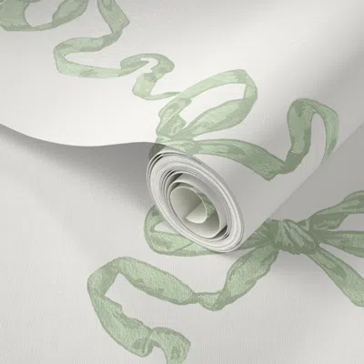 Spoonflower Peel And Stick Wallpaper Large Hannah Ribbon Trellis Quiet Green 2' X 12' Removable