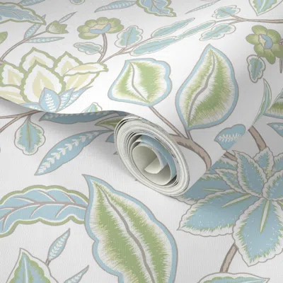 Spoonflower Peel And Stick Wallpaper Large Jacobean Floral Decorative Traditional Botanical Chintz Vintage White