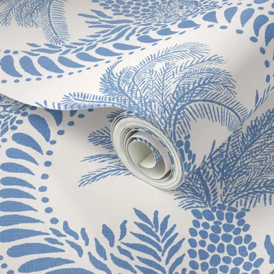 Spoonflower Peel And Stick Wallpaper Large Jungle Cat Palms Soft Blue Block Print Jaguar Leopard  Removable