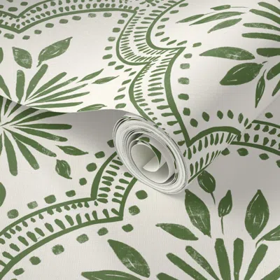Spoonflower Peel And Stick Wallpaper Large/ Less Textured Herb On Cream 2' X 12' Removable