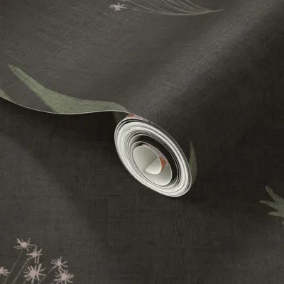 Spoonflower Peel And Stick Wallpaper Large / Midnight In The Garden Cabincore Dark & Moody Wild Flowers & Weeds 
