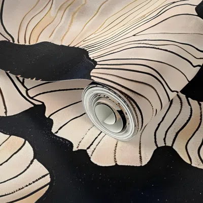 Spoonflower Peel And Stick Wallpaper Large Modern Poppy In Black Cream Ochre Gold Batik Style Retro Boho Decor 2