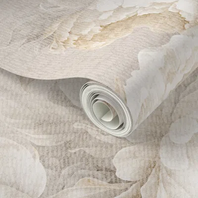Spoonflower Peel And Stick Wallpaper Large Peonies. Neutral Beige Floral Vintage Home Decor. Boho Flowers 2' X 1