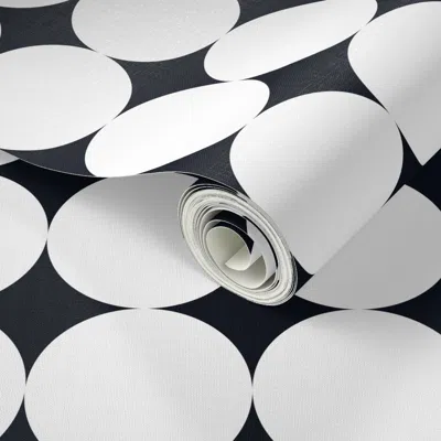 Spoonflower Peel And Stick Wallpaper Large Polka Dot - White On Black Retro Mod Circles 2' X 12' Removable In Multi