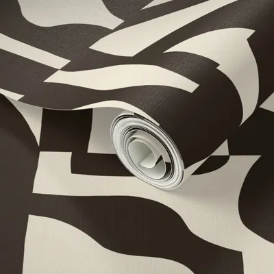 Spoonflower Peel And Stick Wallpaper Large Scale Abstract Geometric Cheater Quilt Organic Shapes - Black & Cream