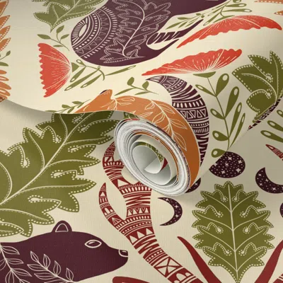 Spoonflower Peel And Stick Wallpaper Large Scale Colorful Wildlife Forest Spirit Animals Moon Phases And Art 2' 