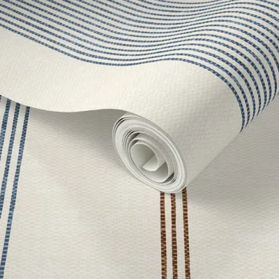 Spoonflower Peel And Stick Wallpaper (large Scale) Ivy Stripes - Vertical Dark Blue/brown On Cream - Lad22 2' X  In White