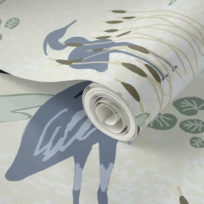 Spoonflower Peel And Stick Wallpaper Large Scale (jumbo) Blue Herons At The Lake 2' X 12' Removable