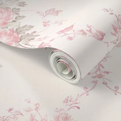 Spoonflower Peel And Stick Wallpaper Large Scale Rococo Pink Rose Bouquet Vintage French Floral Toile  Removable