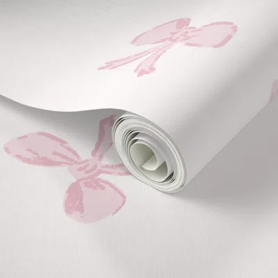 Spoonflower Peel And Stick Wallpaper Large Scale Tossed Preppy Bows In Ballerina Pink 2' X 12' Removable