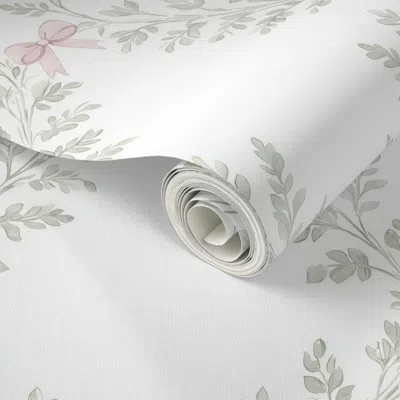 Spoonflower Peel And Stick Wallpaper Large Scale Trellis Preppy Flowers Pink Bows Pastel Green Leaves Toile 2' X