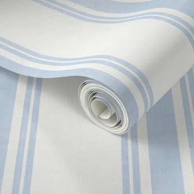 Spoonflower Peel And Stick Wallpaper Large Scale Vertical Classic Textured French Ticking Stripes - Sky Blue  Re