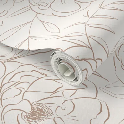 Spoonflower Peel And Stick Wallpaper Large / Sketch Peonies In Latte On Off-white 2' X 12' Removable