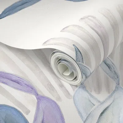 Spoonflower Peel And Stick Wallpaper Large White Lotus Flower Purple Blue Grey Art Deco Watercolor 2' X 12' Remo