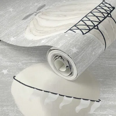 Spoonflower Peel And Stick Wallpaper Large White Neutral Nursery Hot Air Balloon Drawing Stars Moon And Woodland