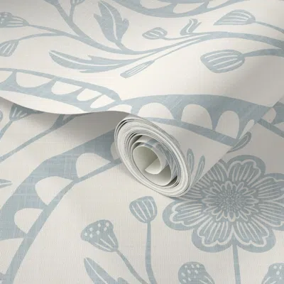 Spoonflower Peel And Stick Wallpaper Large Xl Light Blue Wildflower Damask - Baby Boy Nursery Botanical Boho 2' 