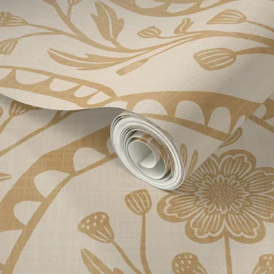 Spoonflower Peel And Stick Wallpaper Large Xl Soft Yellow Wildflower Damask Grandmillennial Heritage Cottagecore