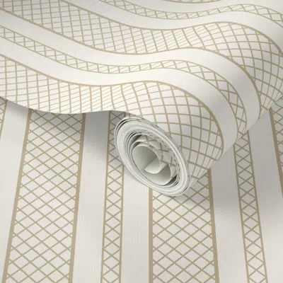 Spoonflower Peel And Stick Wallpaper Lattice Stripes Tan Neutral 2' X 12' Removable