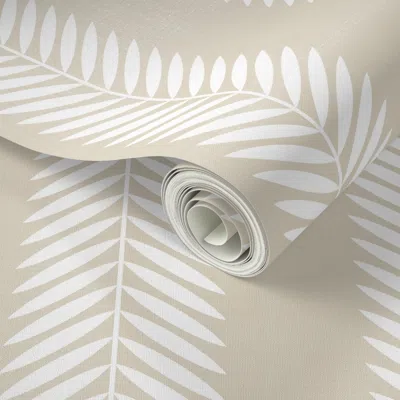 Spoonflower Peel And Stick Wallpaper Laurel Leaf Manchester Tan And White  Removable
